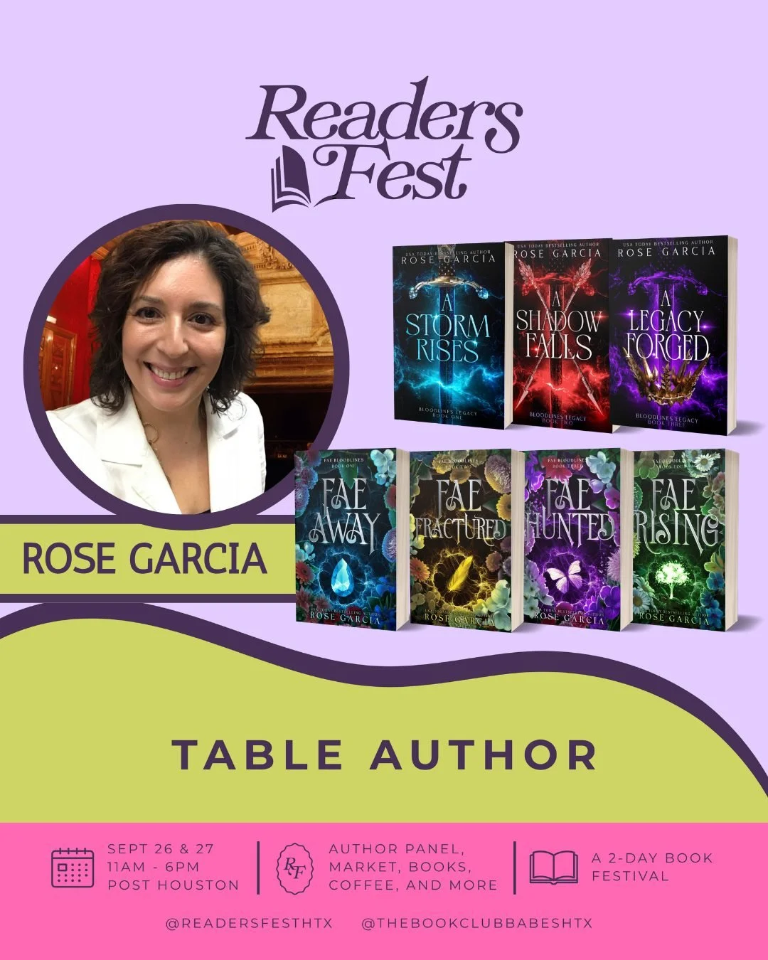 I'm so excited to announce I'll be returning to Readers Fest HTX next month! 💃🏻

The event is two days and will feature incredible authors, fun panels, bookish vendors, and so much more!  I will have my romantasy books with me, including special ed