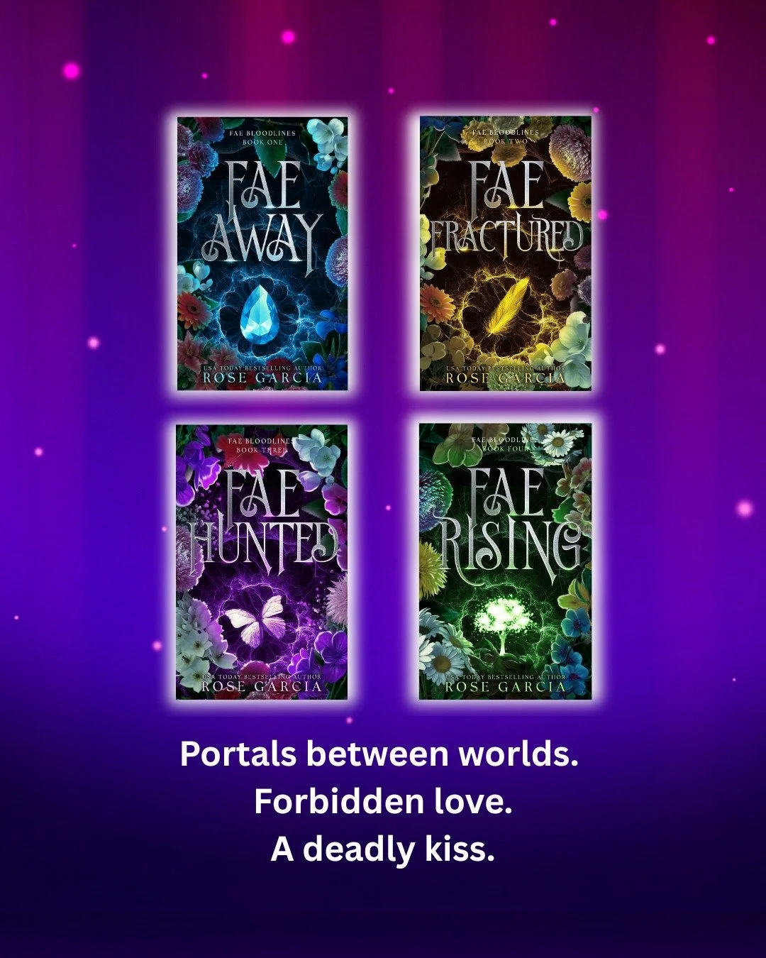 Ready to escape to Faevenly? ✨

Meet a fae princess who breaks all the rules, the human boy she was never supposed to love, and a realm filled with dangerous secrets, powerful magic, and impossible choices.

All four books in the Fae Bloodlines Serie