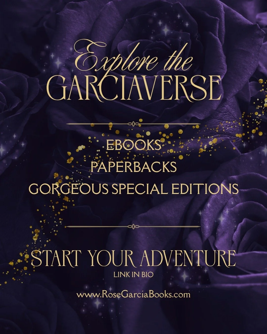 ✨ Explore the Garciaverse! ✨

Epic love. Deadly magic. Unforgettable destinies. 🌹

Looking for your next fantasy read? From forbidden romance and magical portals to dragons, dangerous prophecies, and supernatural mysteries, there's a story waiting f