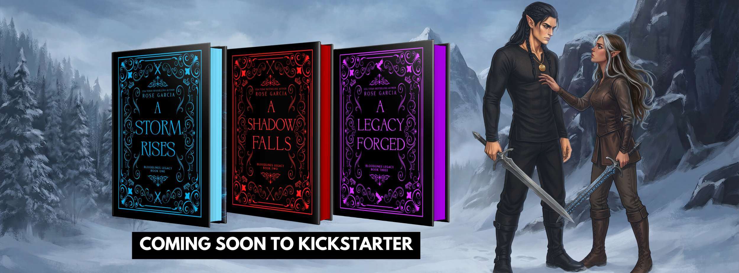 The Bloodlines Legacy Complete Series special edition hardcover books coming soon to Kickstarter! Epic romantasy with rivals-to-lovers, forbidden romance, and dragons!