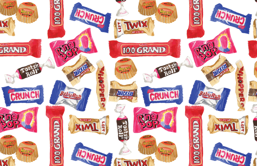 Drug Store Halloween Candy Gif. These illustrations were painted in gouache then animated in Photoshop.