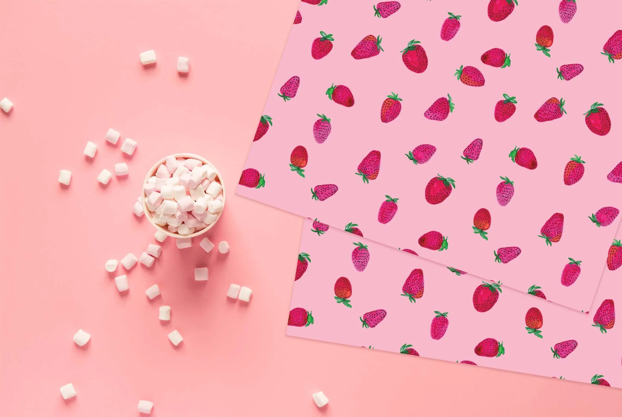 Strawberry wrapping paper, surface pattern design, watercolor artist