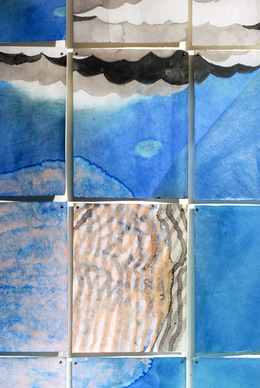 DETAIL: The Waning Integrity of Ripples, nk/latex paint/beeswax on grass paper, 2014