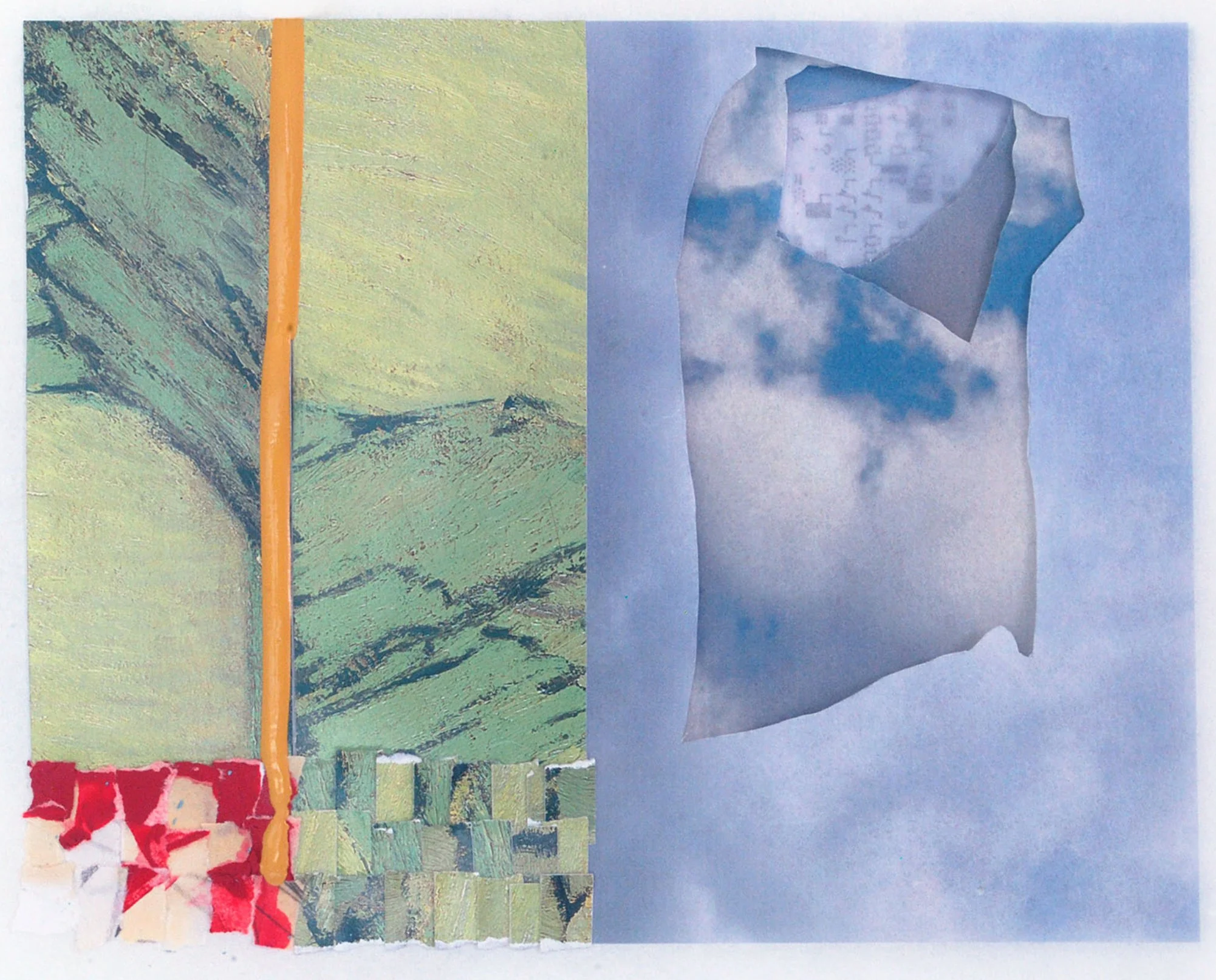 Up, Down, and Through, 9" X 10 1/2", ink/latex paint/collage elements, 2016