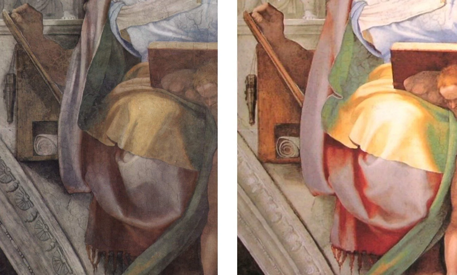 An example of the removal of smoke from the Sistine Chapel artwork.