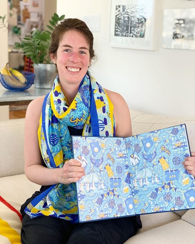 💛💙 One of my post fun and nostalgic projects last year was designing a print and several products (including this scarf) for my highschool @agnesirwinschool which is turning 150 this year . And look, it&rsquo;s in a book now! My favorite pages in t