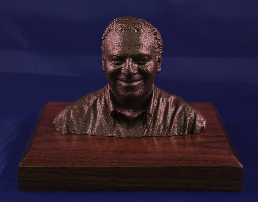 Small 3D Portrait in Bronze-Infused Steel on Walnut Base