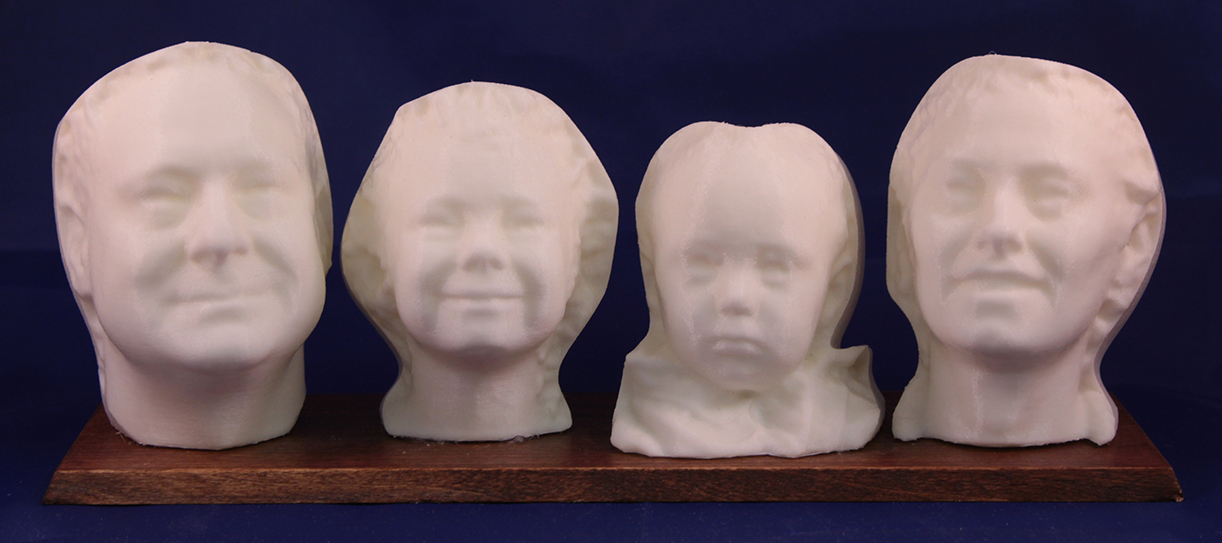 Small 3D portraits in Translucent White Duratex on Simple Wooden Base