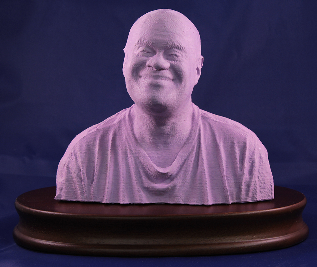 Large 3D Portrait in Lilac Duratex on Dark Walnut Oval Base