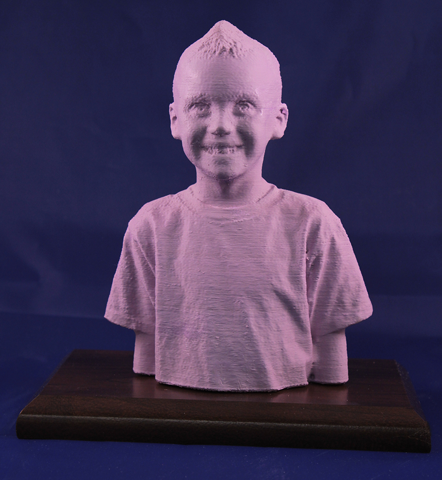 Large 3D Portrait in Lilac Duratex on Dark Walnut Base