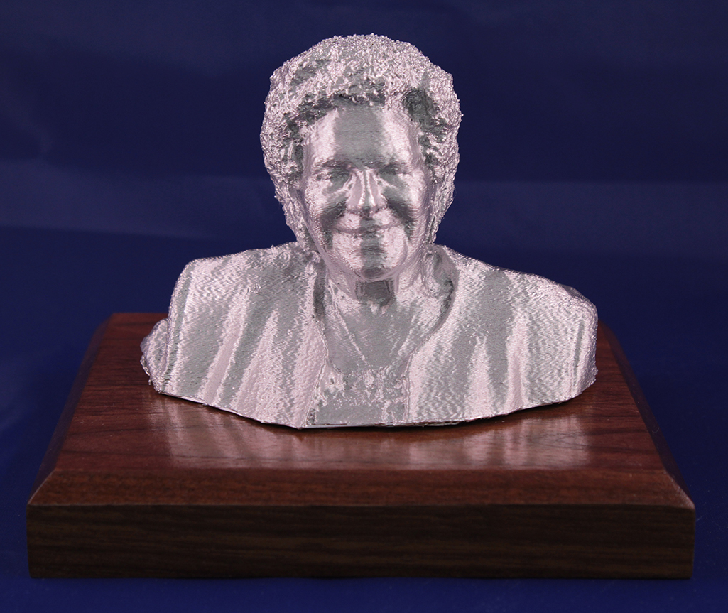 Small 3D Portrait in Duratex Painted Silver on Walnut Base