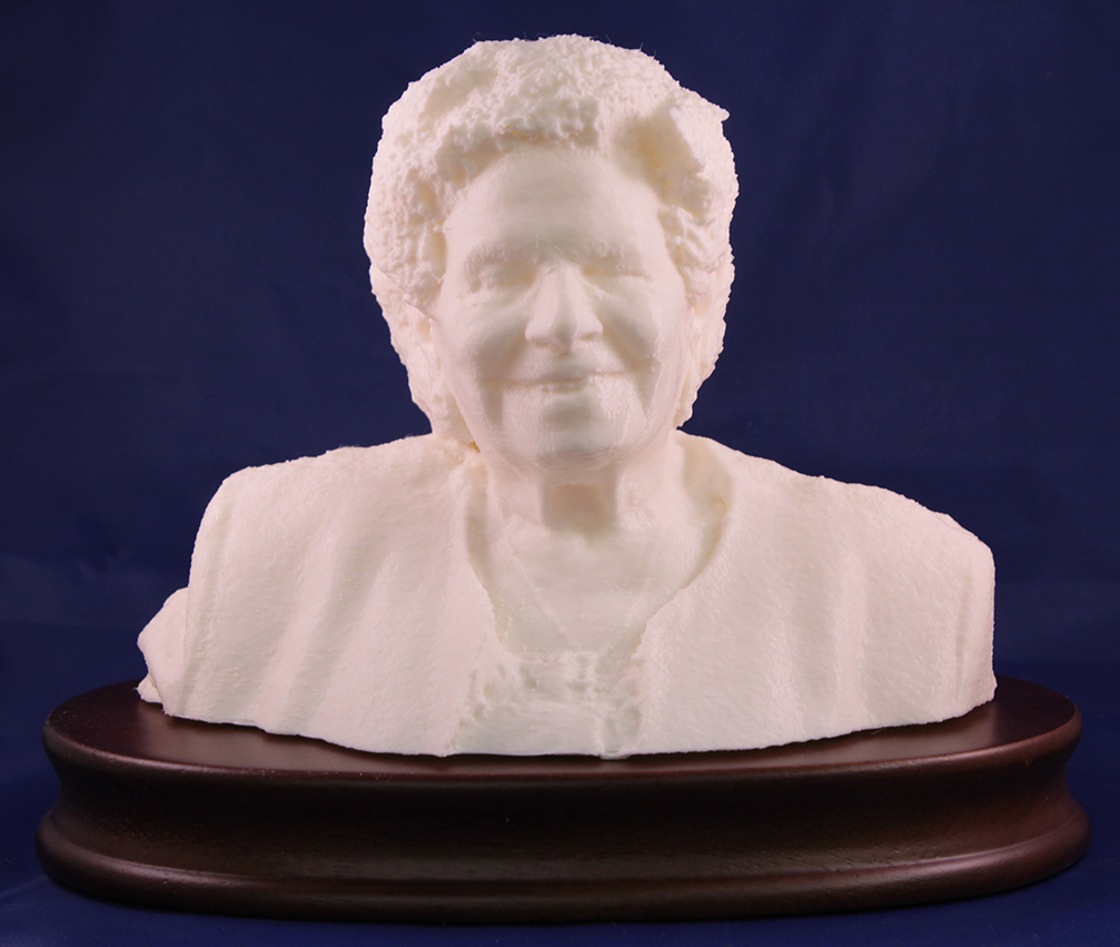 Large 3D Portrait in Translucent White Duratex on Dark Walnut Oval Base