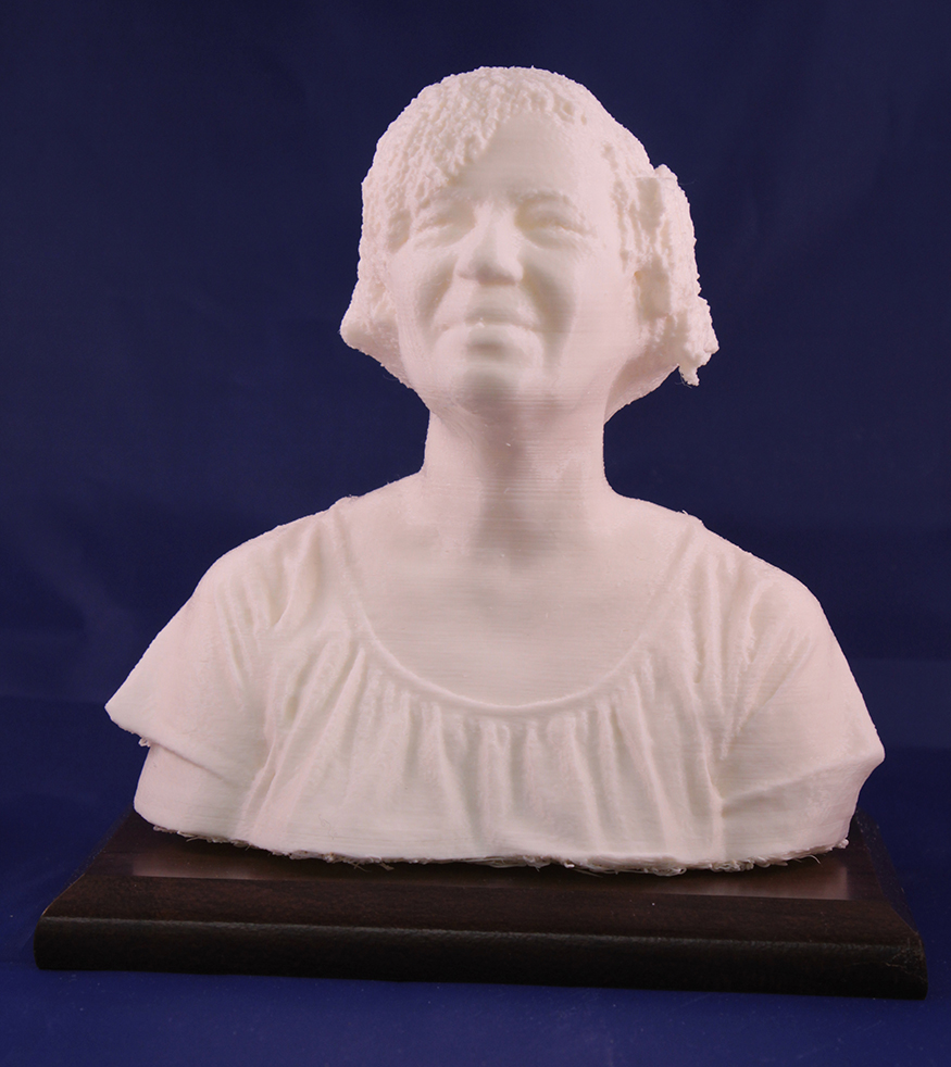 Large 3D Portrait in Translucent White Duratex on Dark Walnut Base