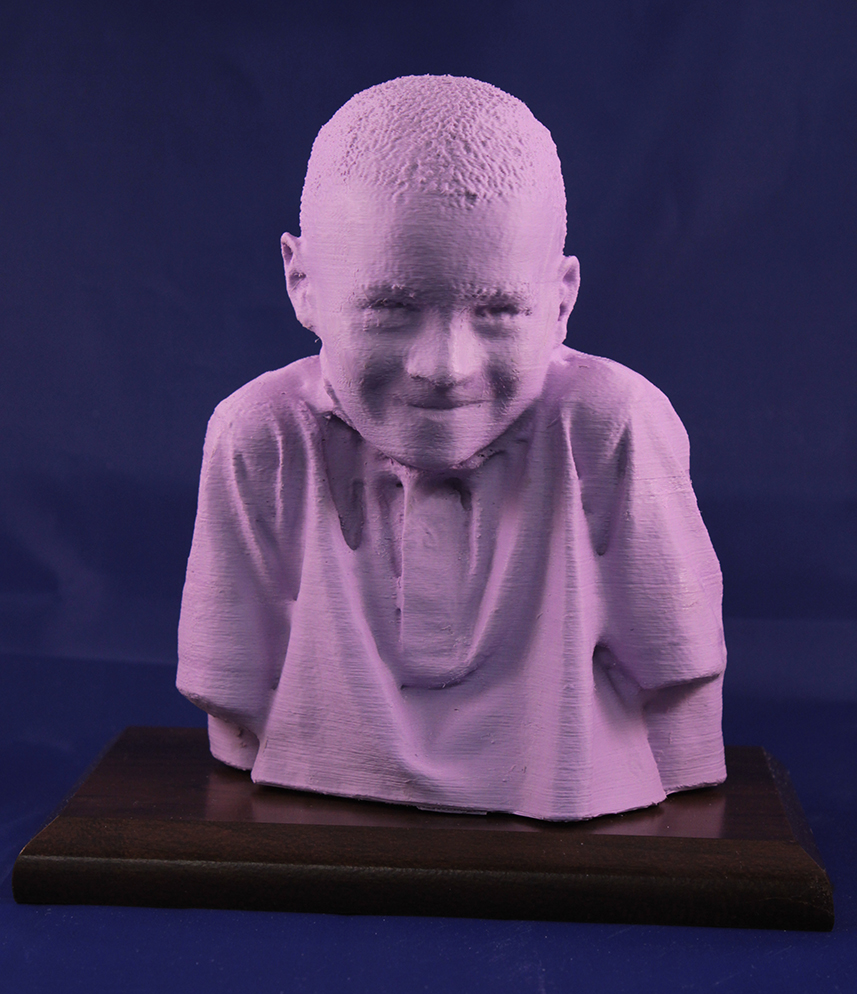 Large 3D Portrait in Lilac Duratex on Dark Walnut Base