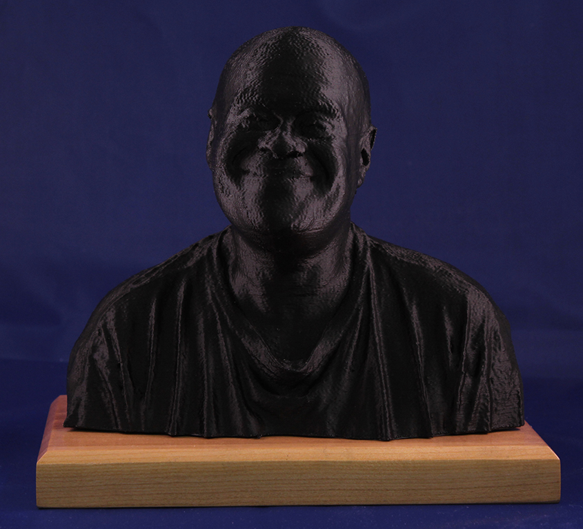 Large 3D Portrait in Black Duratex on Natural Cherry Base