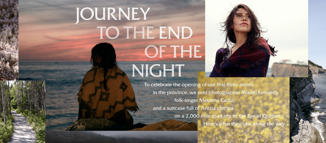  Talent: Melaena Cadiz  Photographer: Mikael Kennedy  Shot on location en route from New York City to the Eye of Quebec in Quebec, Canada.    