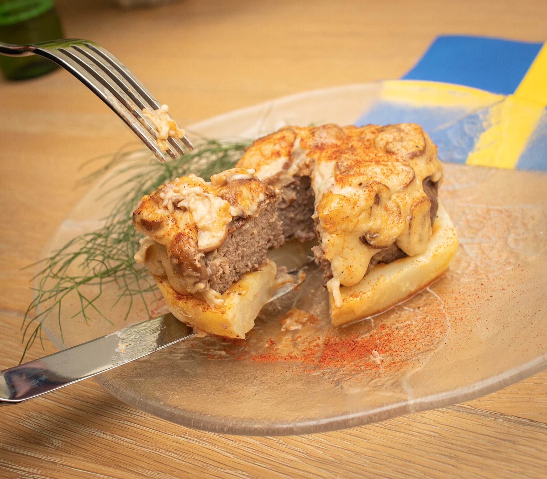 Burger on Celeriac with Mushroom Sauce
