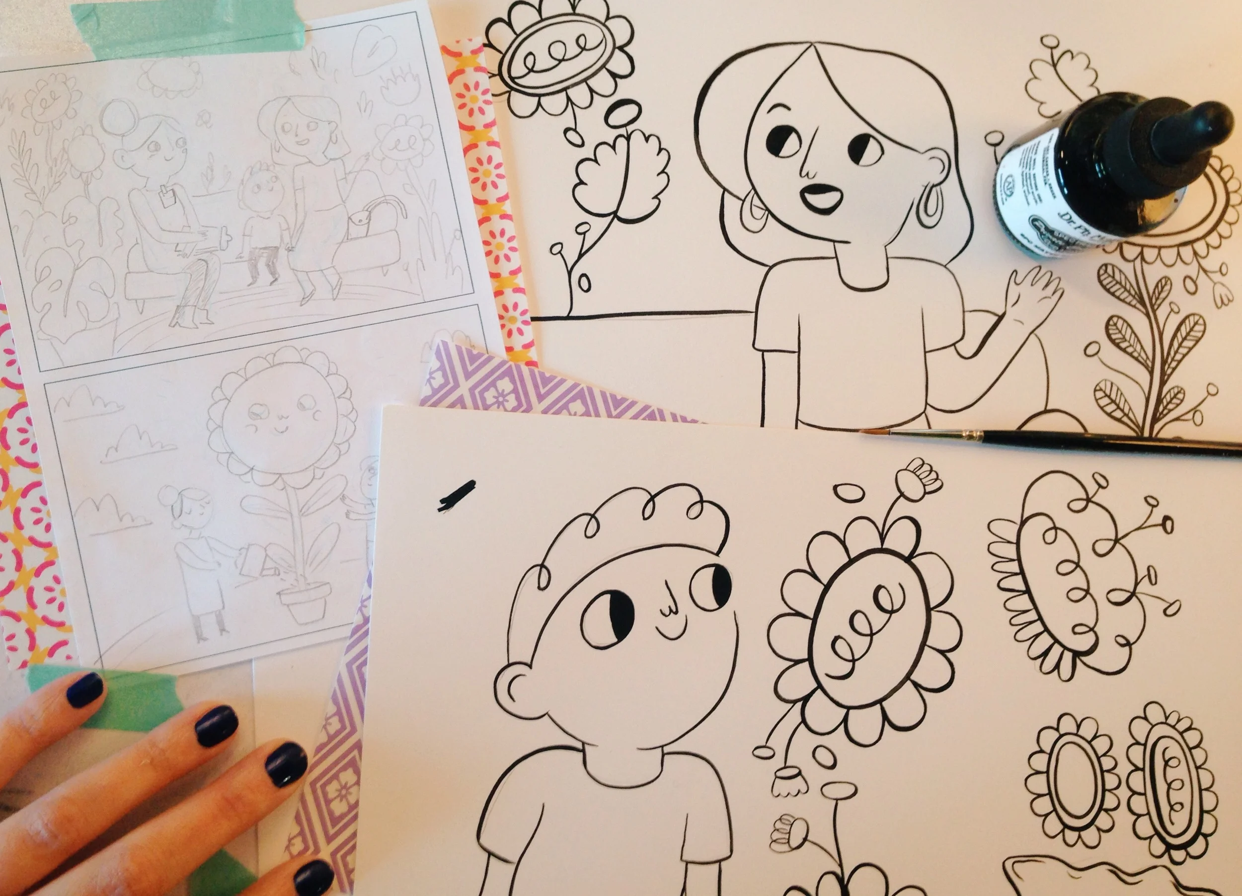 Process with sketches and inking.
