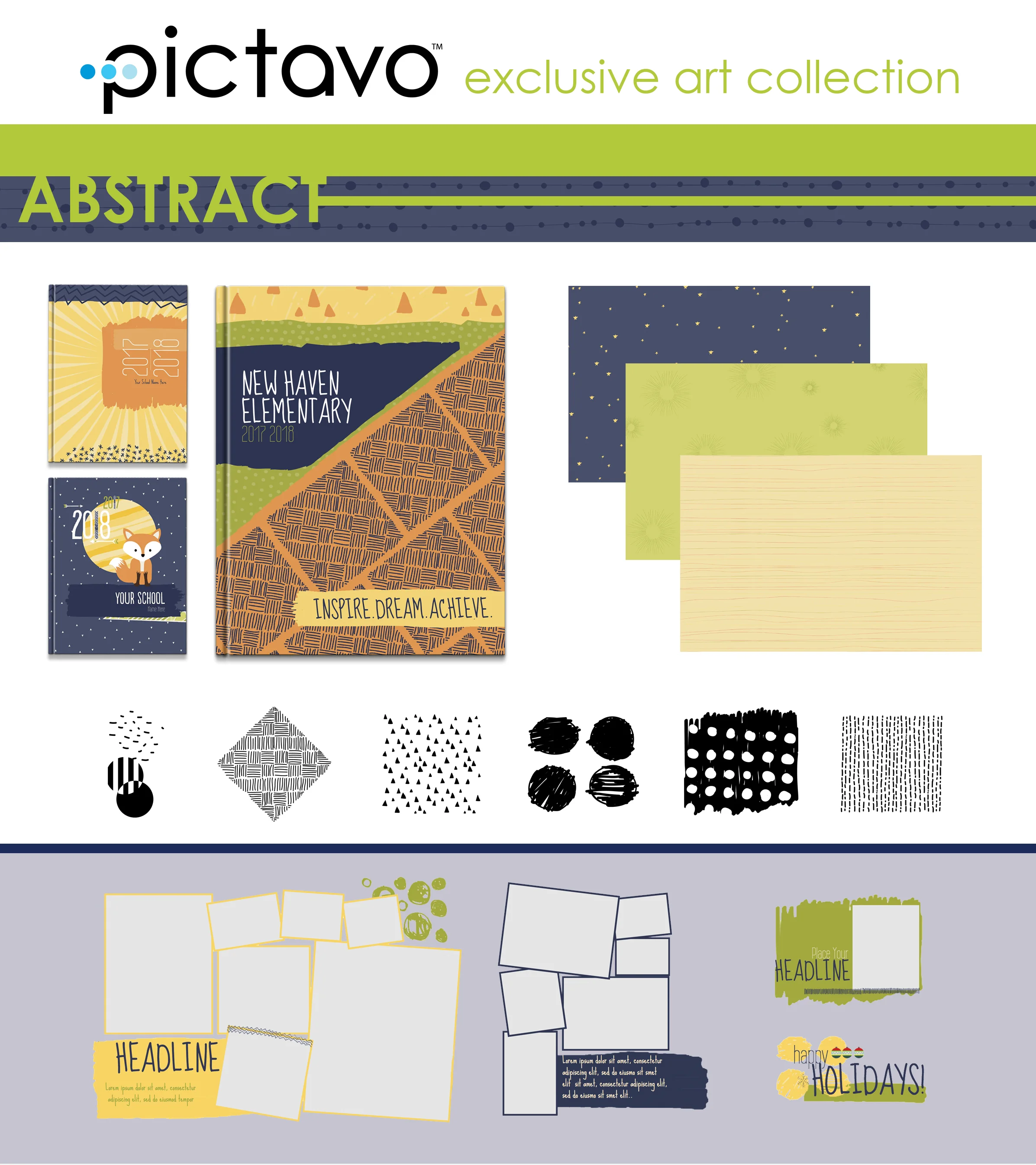 Each and every accent in the ABSTRACT collection is colorable, making this collection the most customizable in our library! Use the color palette provided or create a look unique to your school—your options are truly endless!