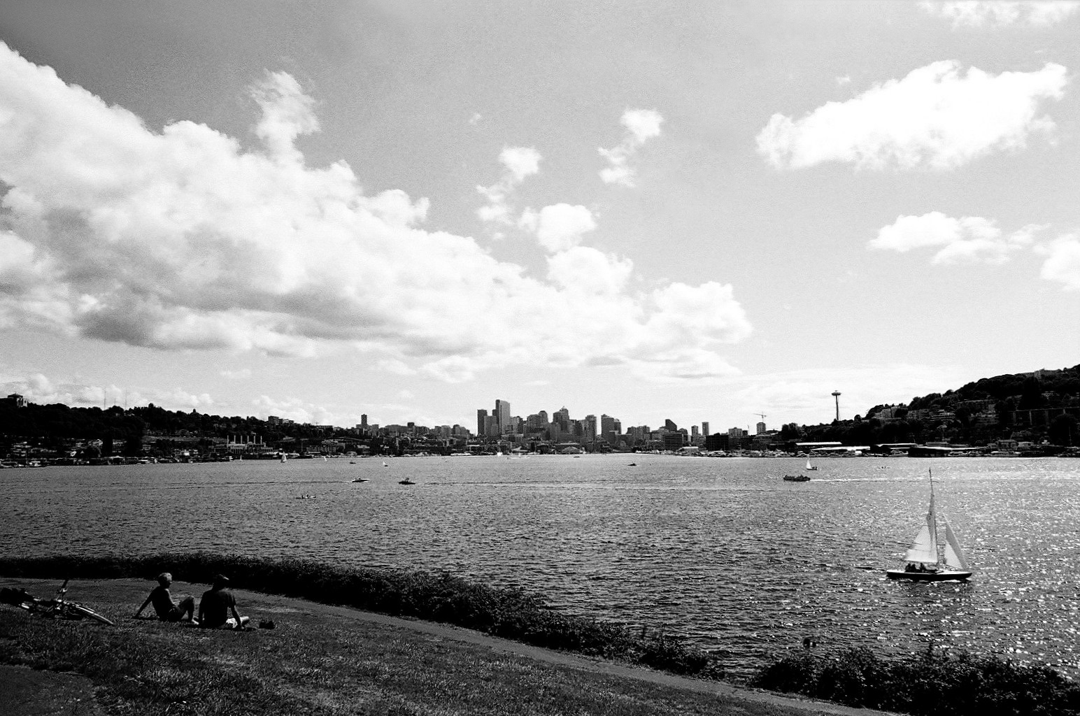  View of downtown from Gas Works Park, Seattle, Washington  August 2013     Olympus OM-1n  Kodak Tri-X 400 