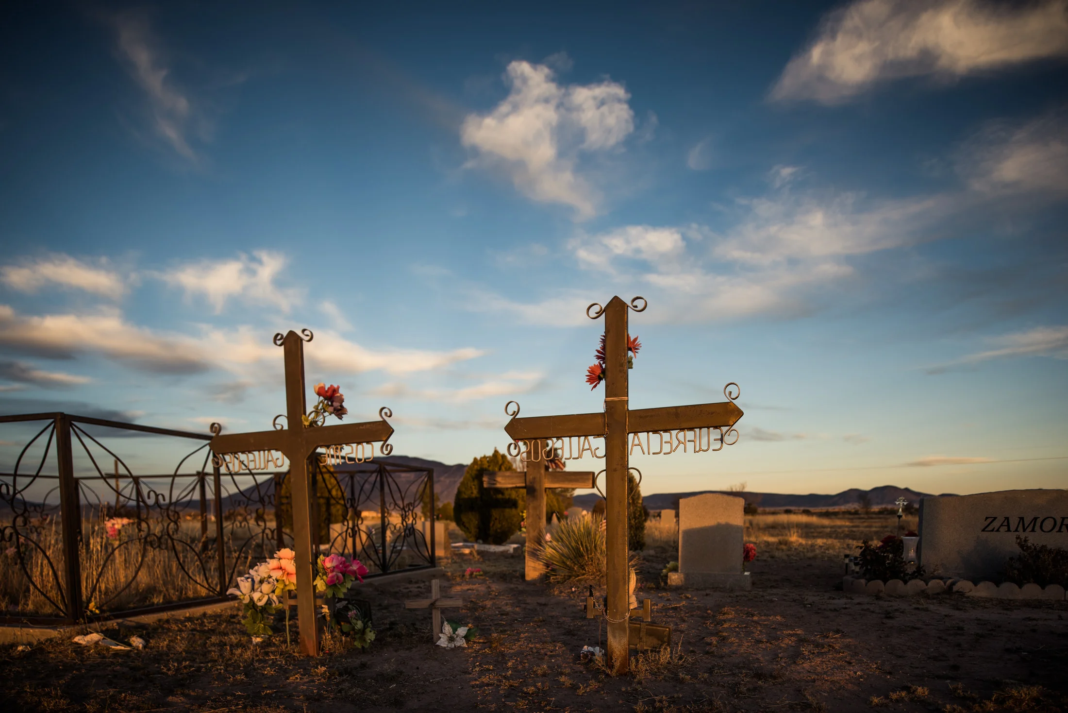 Grave markers in the Catholic cemetery in Carrizozo. My grandfather was buried here however his wooden grave marker has long since disintegrated. Towns in the area possess two cemeteries - one for the Catholic Hispanos and another Protestant one for the more recently arrived Anglos.
