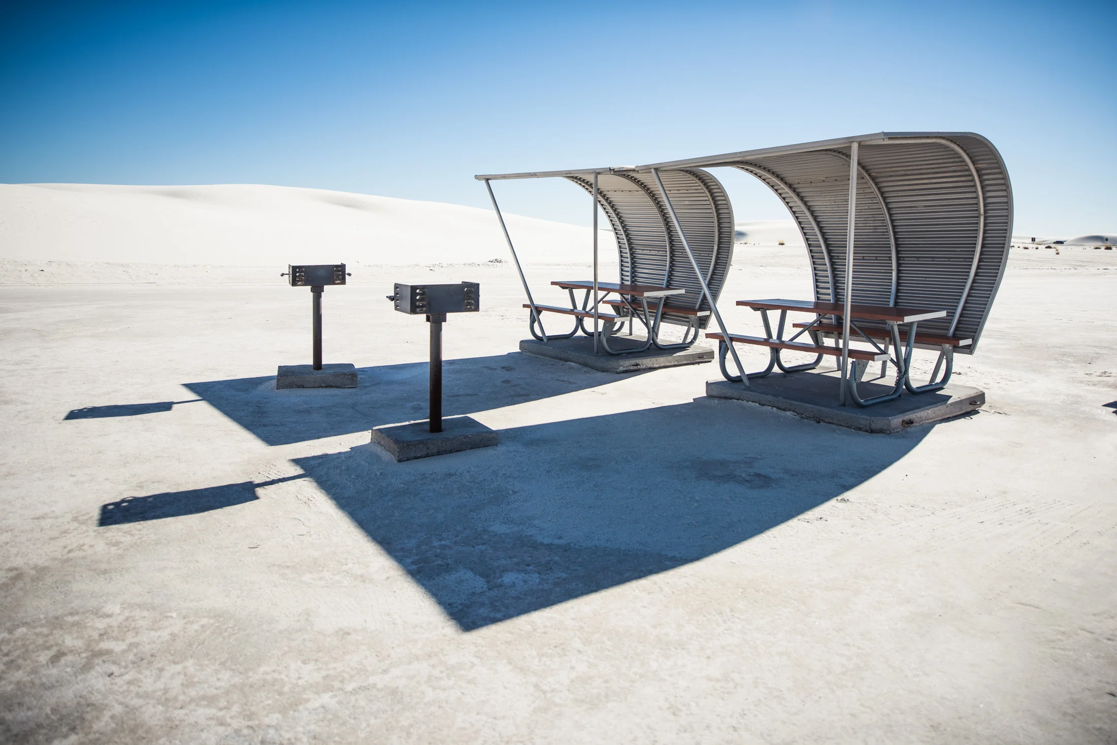 Picnic tables at White Sands National Monument, a place I thrilled to visit as a child.