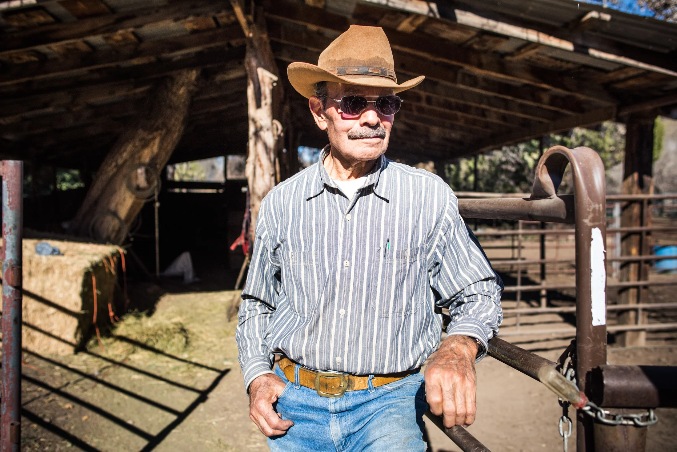 Jamie Sanchez, rancher and cattle roper, outside his ranch near Lincoln.