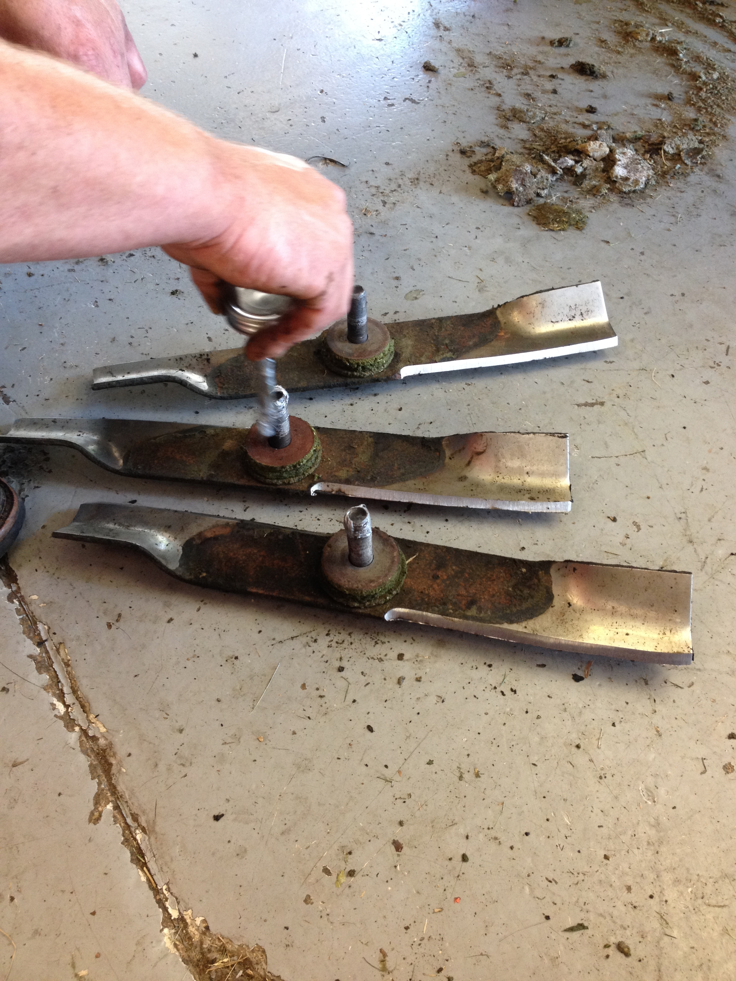 Applying anti seize can help make taking your blades off the next time an easier chore. 