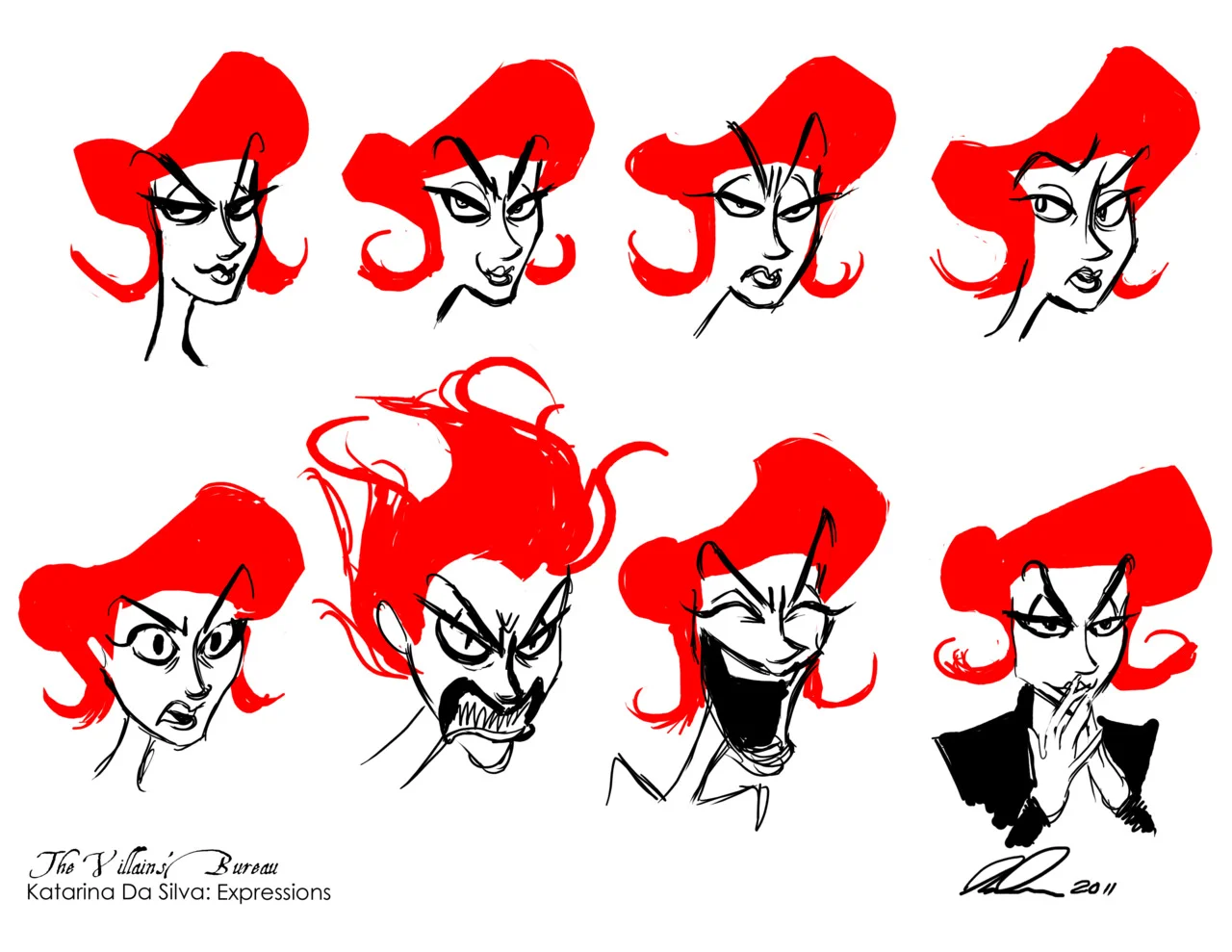 Designs from an older, unfinished project about a retreat for villains and antagonistic characters. These are designs for the joint head of the Bureau, Katarina Da Silva.