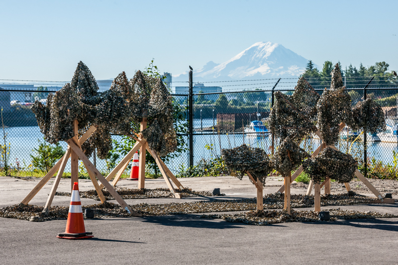 PLANT 2015 art installation at Boeing Plant 2 with Mount Rainier in the background. Photos by Tim McGuire courtesy Boeing Co.