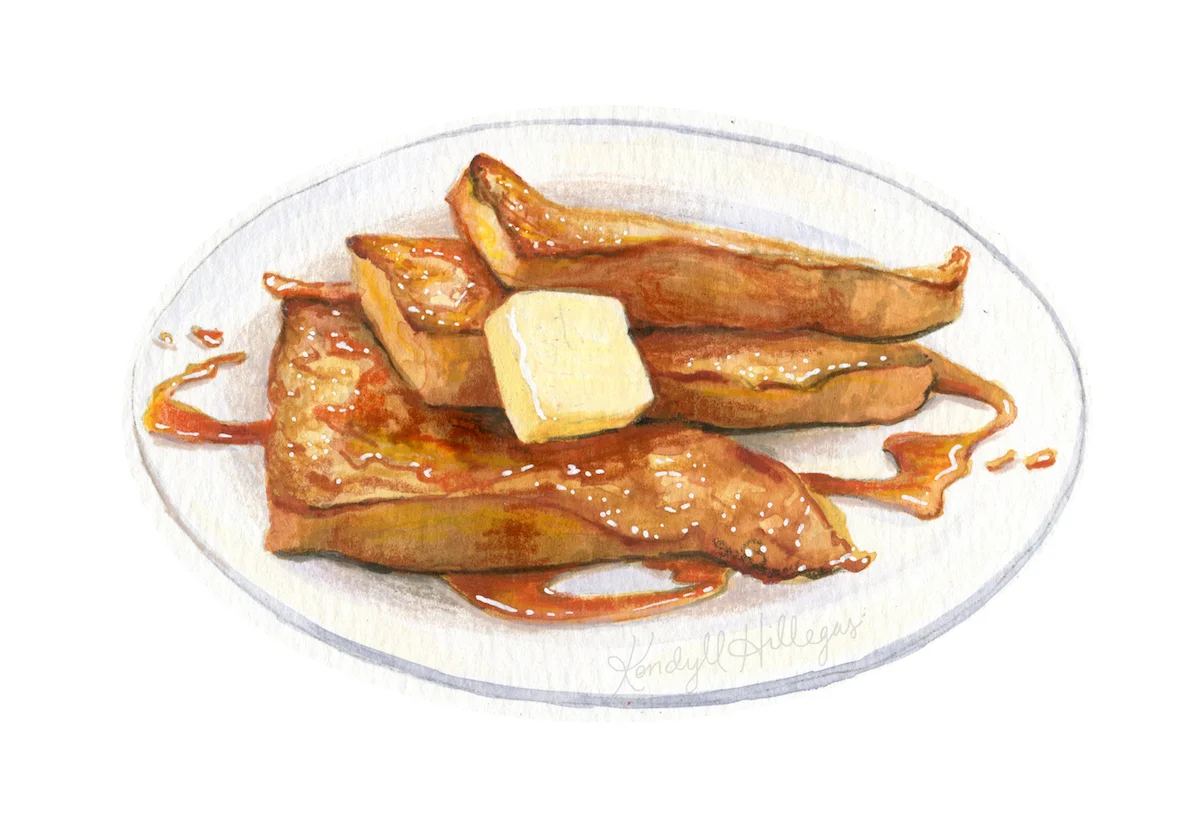 French Toast with Syrup and Butter Illustration