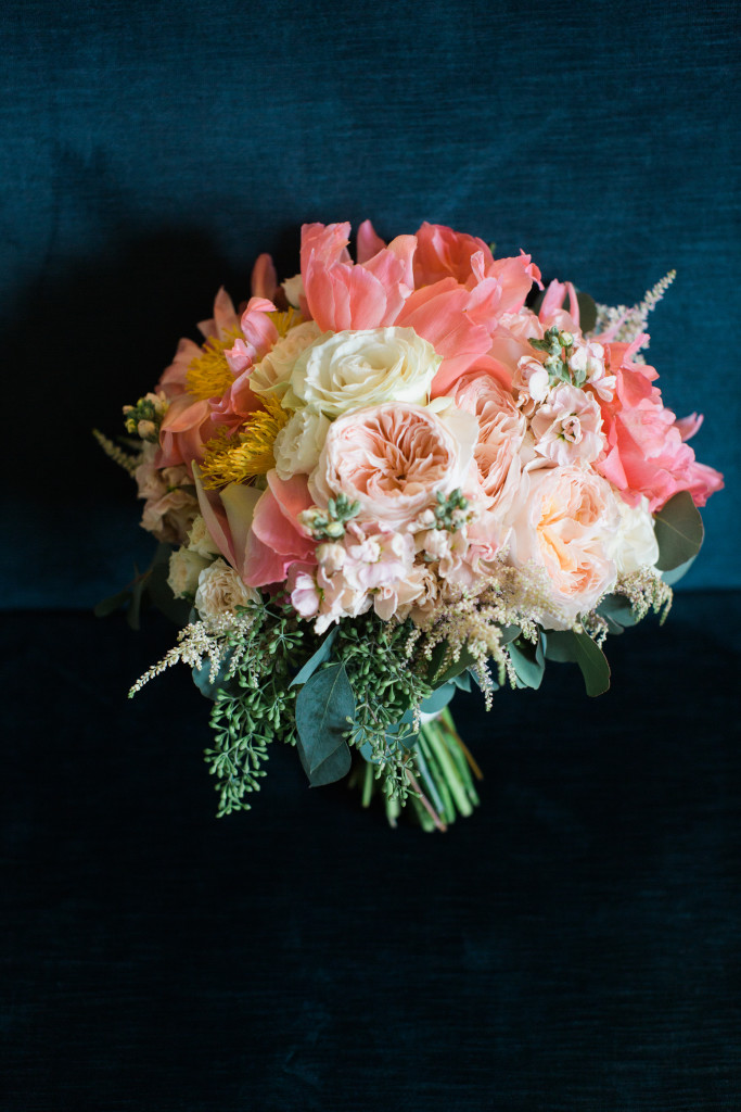 Lisa's bridal bouquet with garden roses peonies and astilbe
