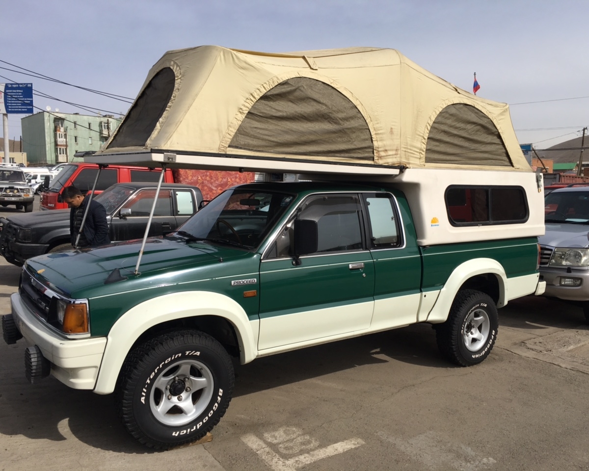 MAZDA PROCEED, PETROL, MECHANIC, WITH ROOF TENT DESIGNED FOR 2 PAX. ALL OUR CARS ARE EQUIPPED WITH "ARB" BUMPER AND WINCHES. WE'LL PROVIDE TWO EXTRA TIRES. ROOF TENTS ARE OPTIONAL AND IT CAN BE INSTALLED IN EVERY VEHICLE. AND WE HAVE "LUGGAGE STORAGE SERVICE" WITH FREE OF CHARGE.