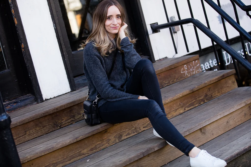 Wilfred Free sweater ( similar ) / Just USA jeans / Axel Arigato sneakers / Proenza Schouler bag