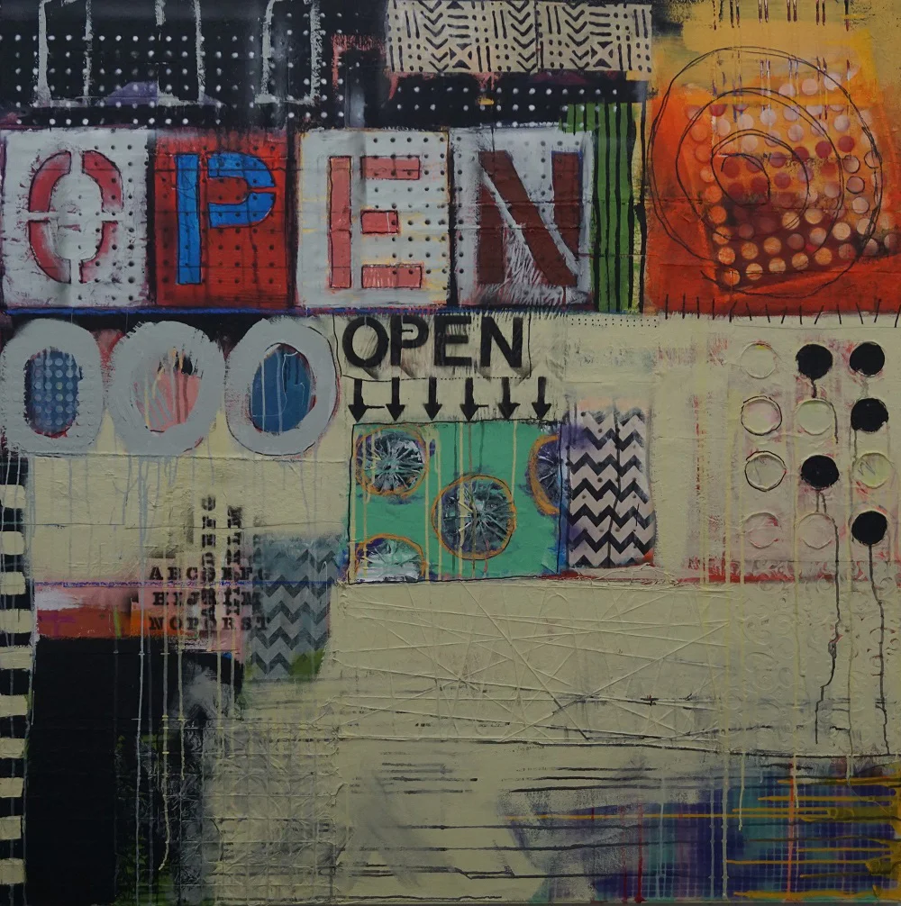 ARCADE ACRYLIC/MIXED MEDIA ON CANVAS 55" X 55" SOLD