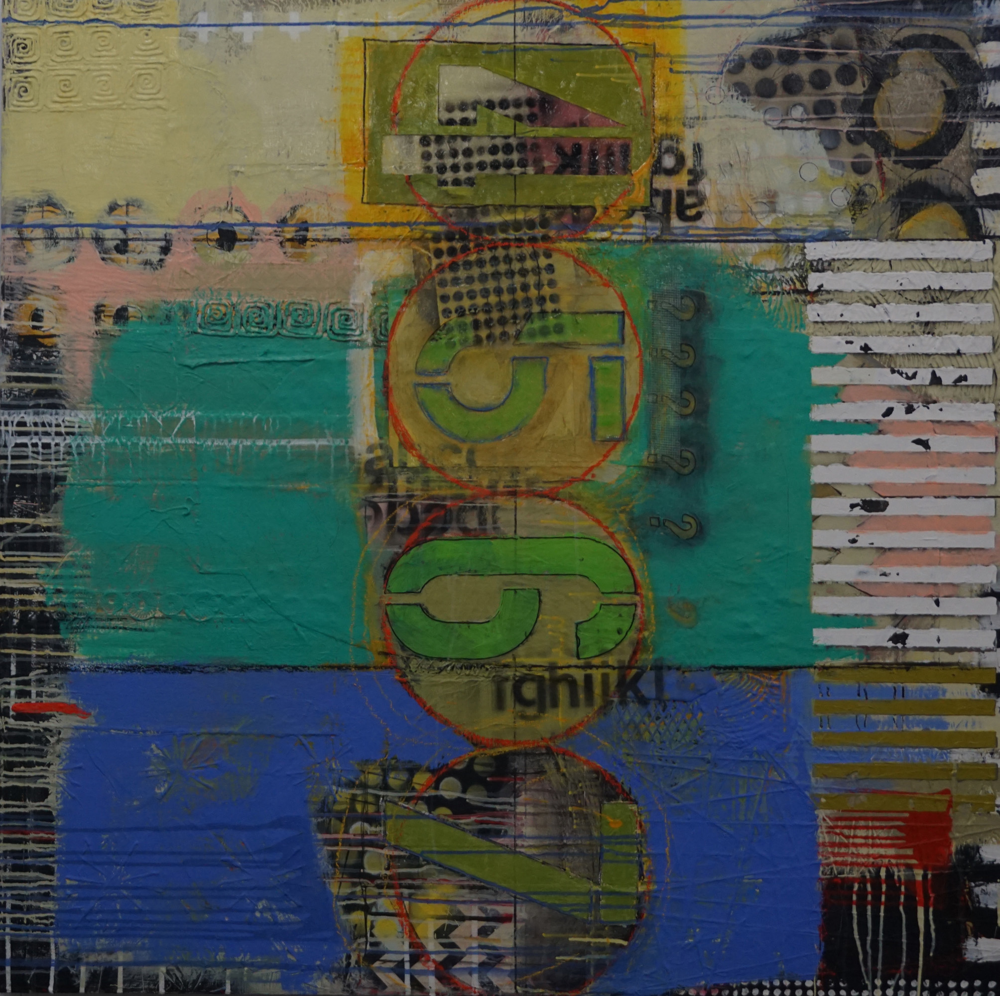 ON THE DOCK ACRYLIC/MIXED MEDIA ON CANVAS 48" X 48"