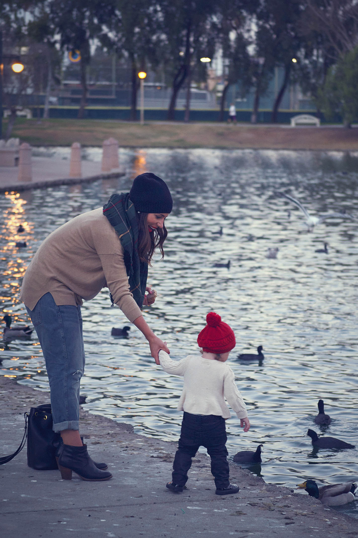 feeding the ducks at the park