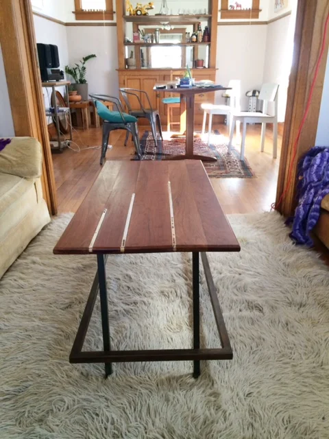 Inlaid Ski Table with Custom Welded Metal Base, City Park, Denver, CO