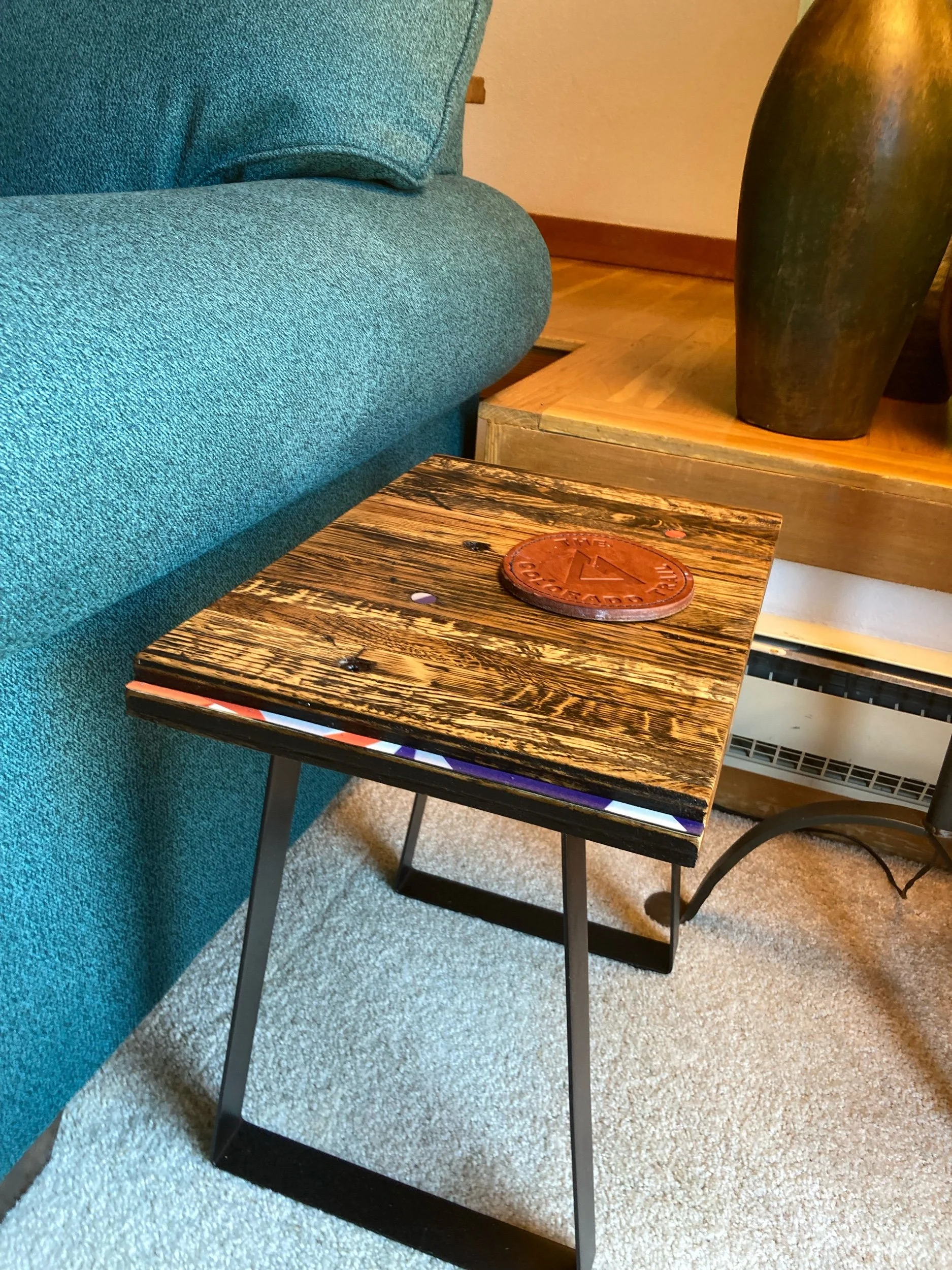 Semi Truck Flooring Inlaid Ski Mini End Table, Keystone, CO