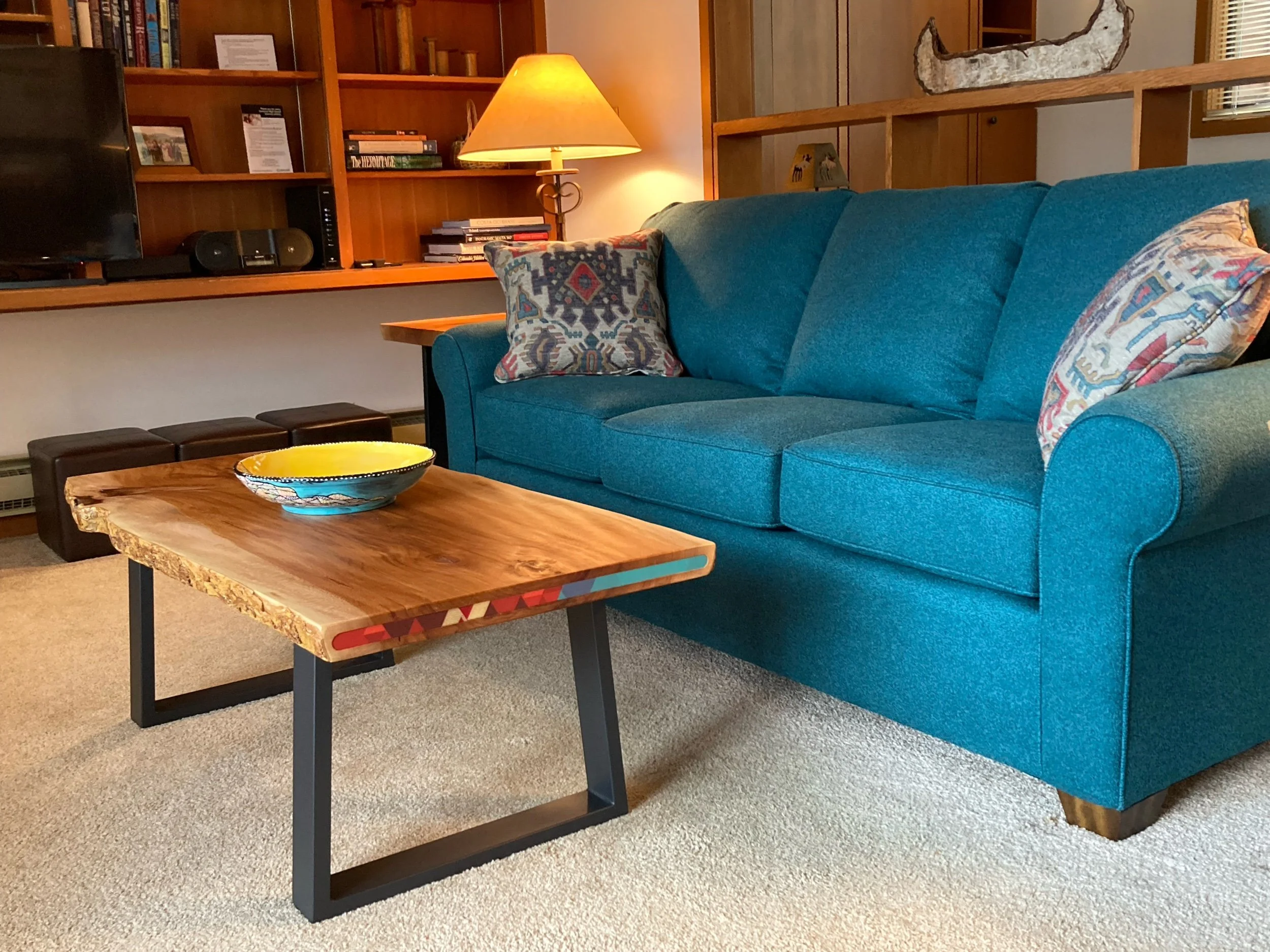 Live Edge Inlaid Ski Coffee Table, Keystone, CO