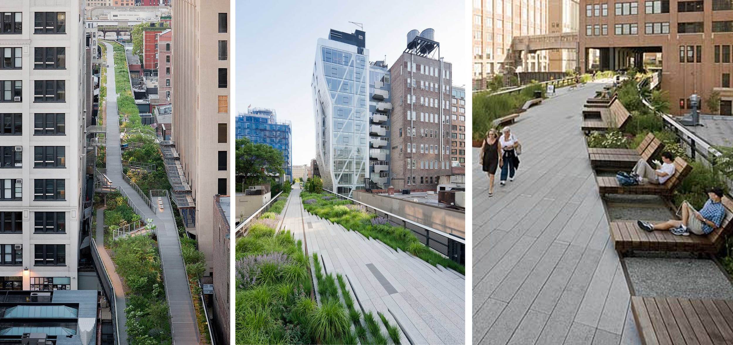 The High Line in New York is a beautifully landscaped elevated park built on top of the tracks of an abandoned railway. Image courtesy: Pinterest