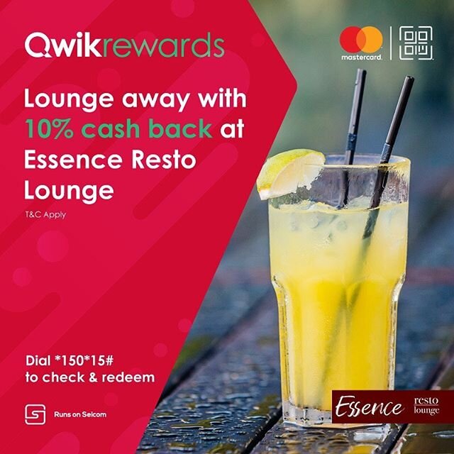 Order for at least TZS 25,000 between 12:30pm and 3pm, Tuesday - Thursday from @essencerestotz to enjoy 10% cashback on your Qwikrewards balance. Dial *150*15# to Check &amp; Redeem #RunsOnSelcom 
#stayhomestaysafe let us deliver