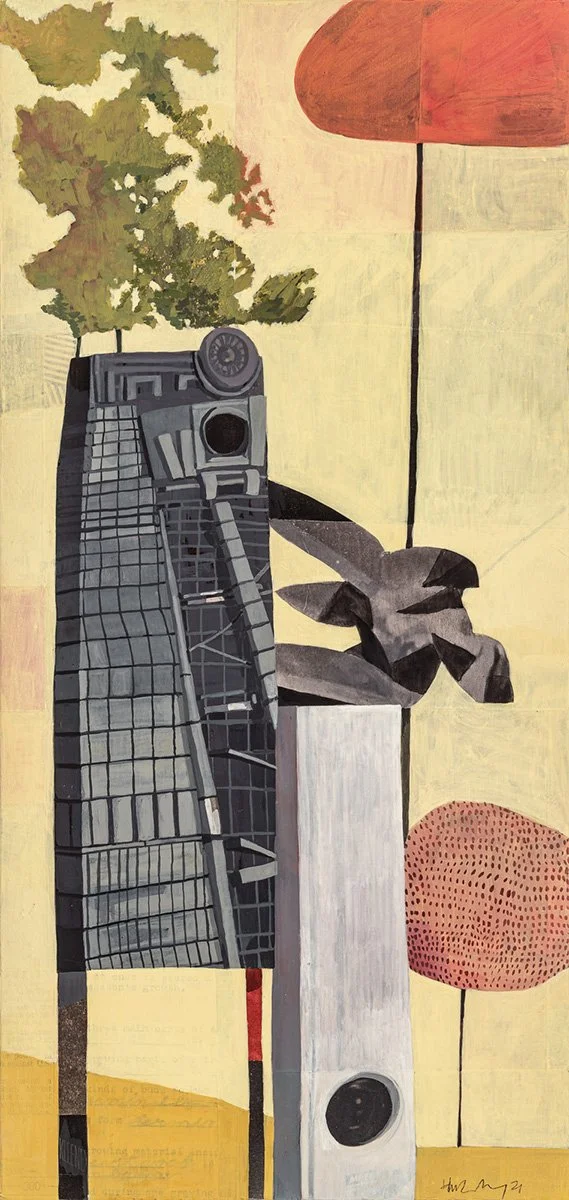  Monuments 
 

 Gouache, Flashe, and paper collage on board. 9.5 x 20 in., 2021. 