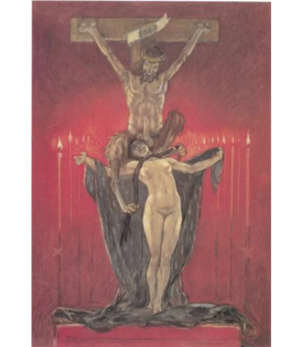 Fig. 1: Félicien Rops, Calvary ( Le Calvaire , from
Les Sataniques ), 1882
Normal
0
false
false
false
EN-US
JA
X-NONE
/* Style Definitions */
table.MsoNormalTable
{mso-style-name:"Table Normal";
mso-tstyle-rowband-size:0;
mso-tstyle-colband-size:0;
mso-style-noshow:yes;
mso-style-priority:99;
mso-style-parent:"";
mso-padding-alt:0in 5.4pt 0in 5.4pt;
mso-para-margin:0in;
mso-para-margin-bottom:.0001pt;
mso-pagination:widow-orphan;
font-size:12.0pt;
font-family:Cambria;
mso-ascii-font-family:Cambria;
mso-ascii-theme-font:minor-latin;
mso-hansi-font-family:Cambria;
mso-hansi-theme-font:minor-latin;}