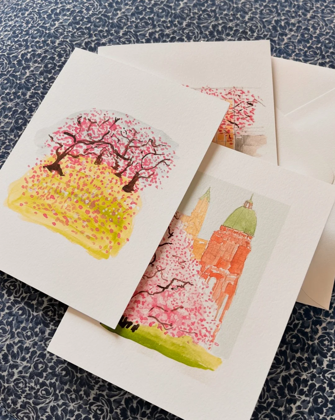 Cherry Blossoms Note Cards Set of 3 — Baby Buddha Studio