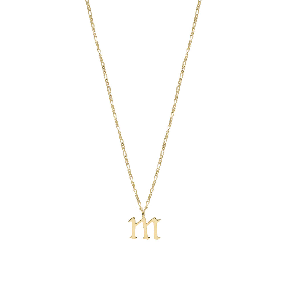 Optional Chain 9ct White Gold Gothic Old English ANY Initial Pendant or Necklace Old Style Letter Font in Upper or Lower Case