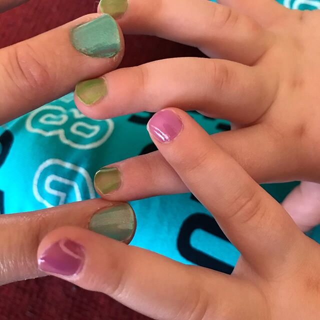 Abby and I painted our nails today. She picked the colors..RGB! #abby #nails #RGB