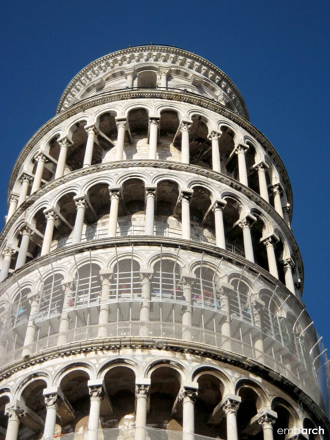 The bell tower at the Piazza del Duomo in Pisa, better known as the "Leaning Tower of Pisa."