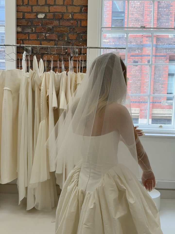 Final fitting moments with Natasha earlier this month ✨ a magical custom dress combining elements from our Delphine &amp; Romi styles, made in silk dupion with mini front length and a magnificent puff ball train than bustles up for her evening. 

Nat