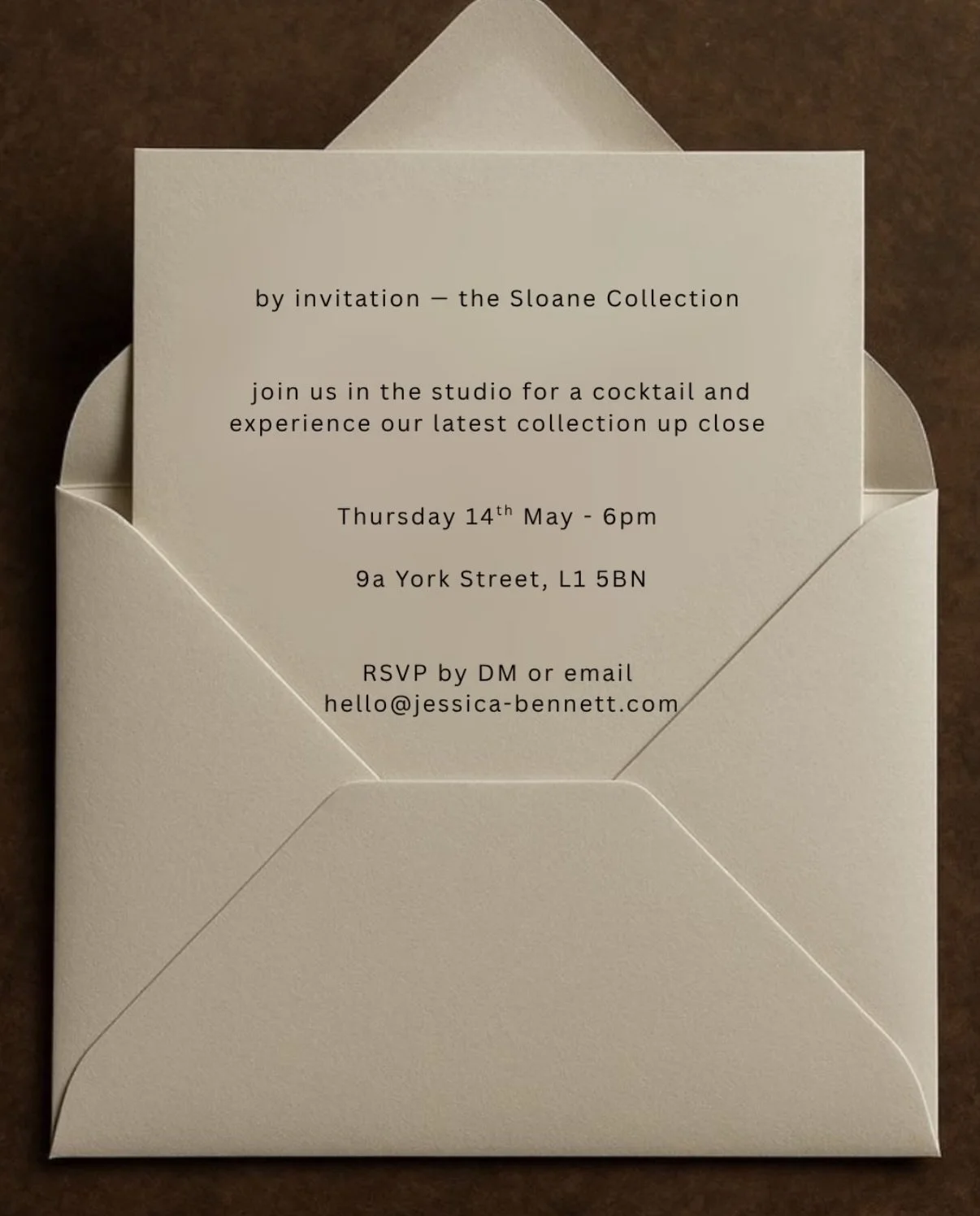 You are invited &mdash; join us this Thursday at 6pm to celebrate the launch of the SLOANE collection. 

Bring your bridesmaid and come and enjoy a drink with us in the studio, view the collection up close with the chance to try on and us on hand to 